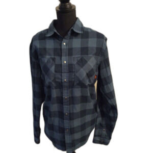 Fox Plaid Mens Snap Up Long Sleeve Shirt Medium M Blue